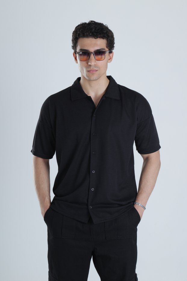 Men's Black Casual Hawaiian Shirt