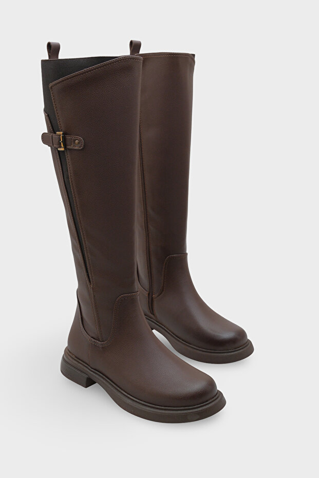 Women's Belt Buckle Side Zipper Casual Boots Elena Brown
