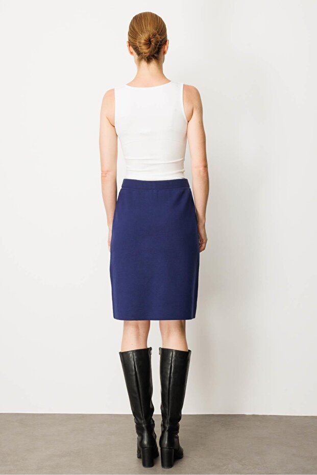 Kadın Triko Düz Basic Etek Lacivert - 2