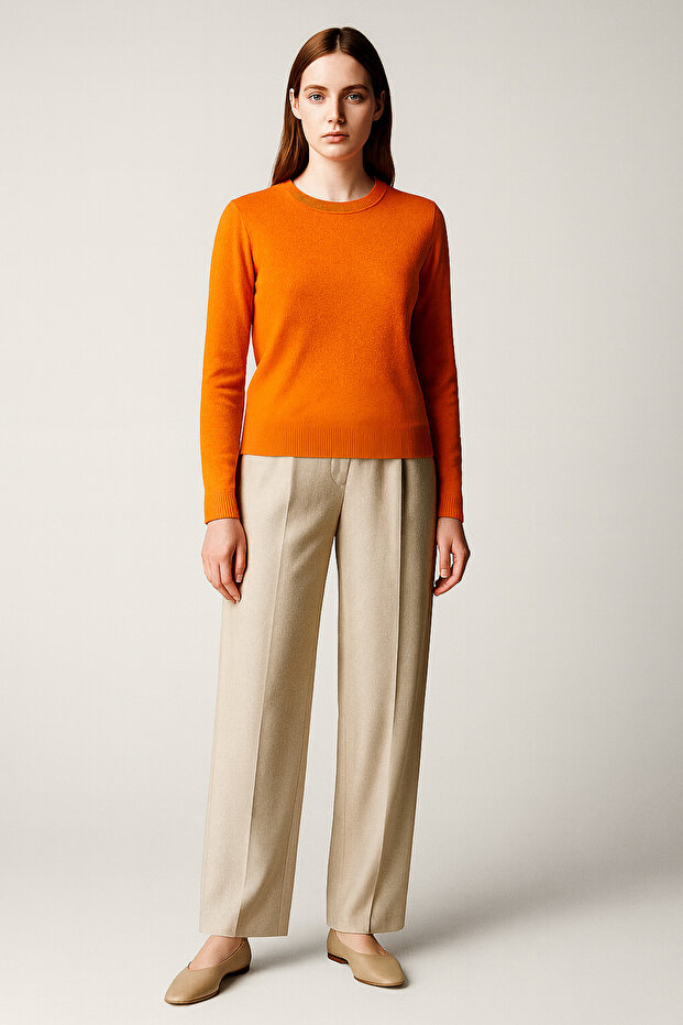 Orange Crew Neck Women's Sweater