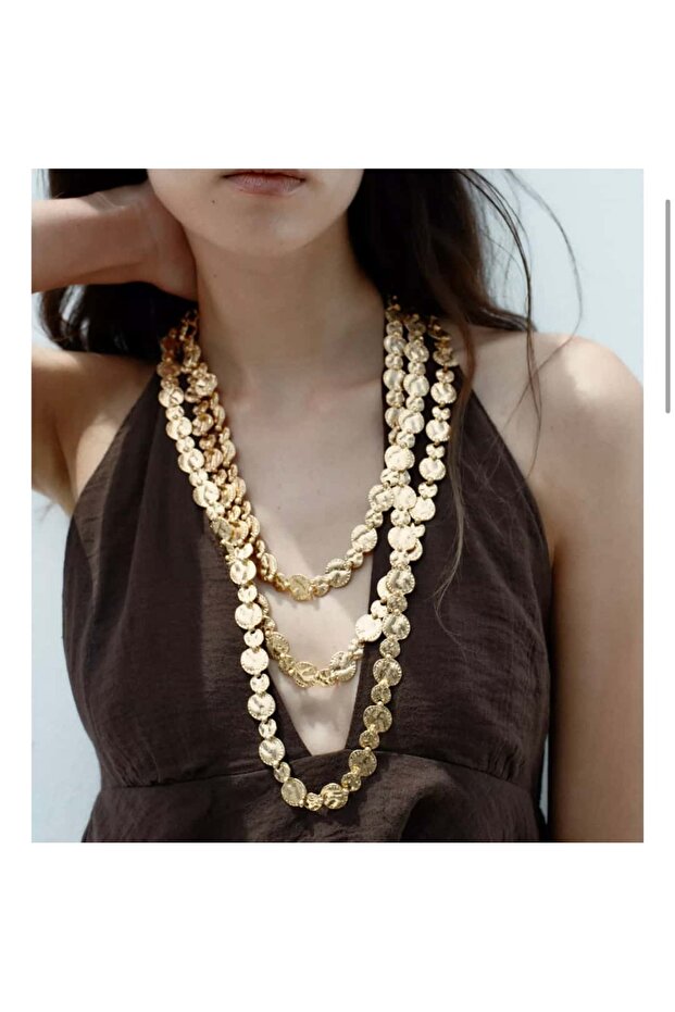 Marka Model Gold Üçlü Pul Kolye - 2