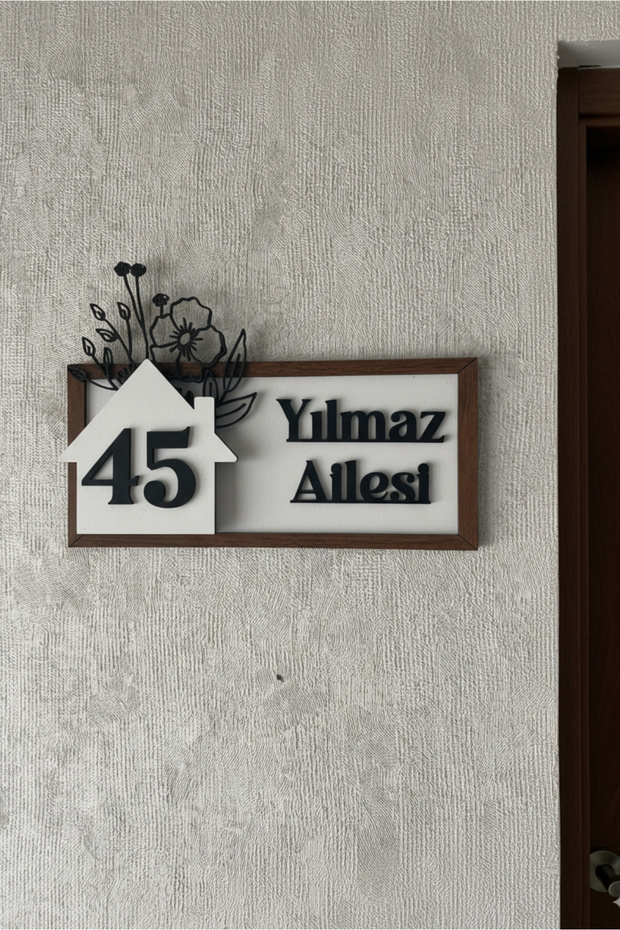 Kişiye Özel Ahşap Kapı Numarası ve Soyisimli Kapı Süsü – Çiçekli Kapı Süsü – 3 Renk Seçeneği - 4