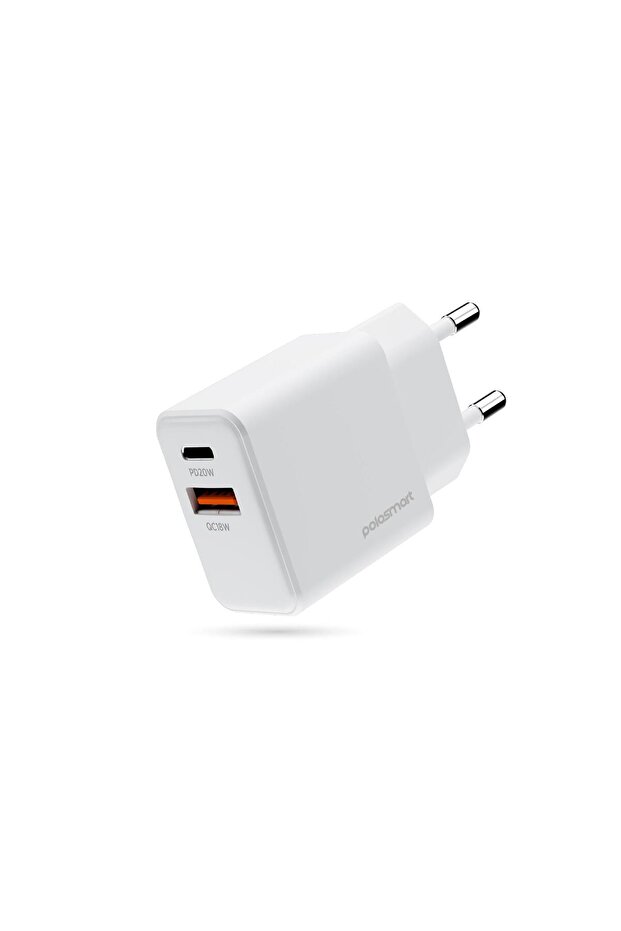 PBS136 Hızlı 1 USB 1 PD Çıkışlı 20W Şarj Adaptörü Duvar Şarjı Beyaz - 1