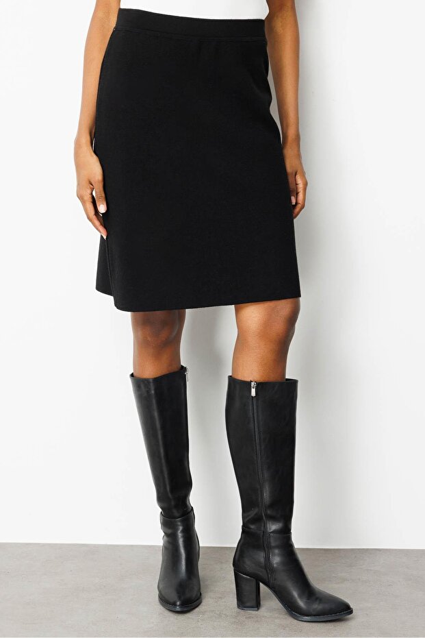 Kadın Triko Düz Basic Etek Siyah - 2