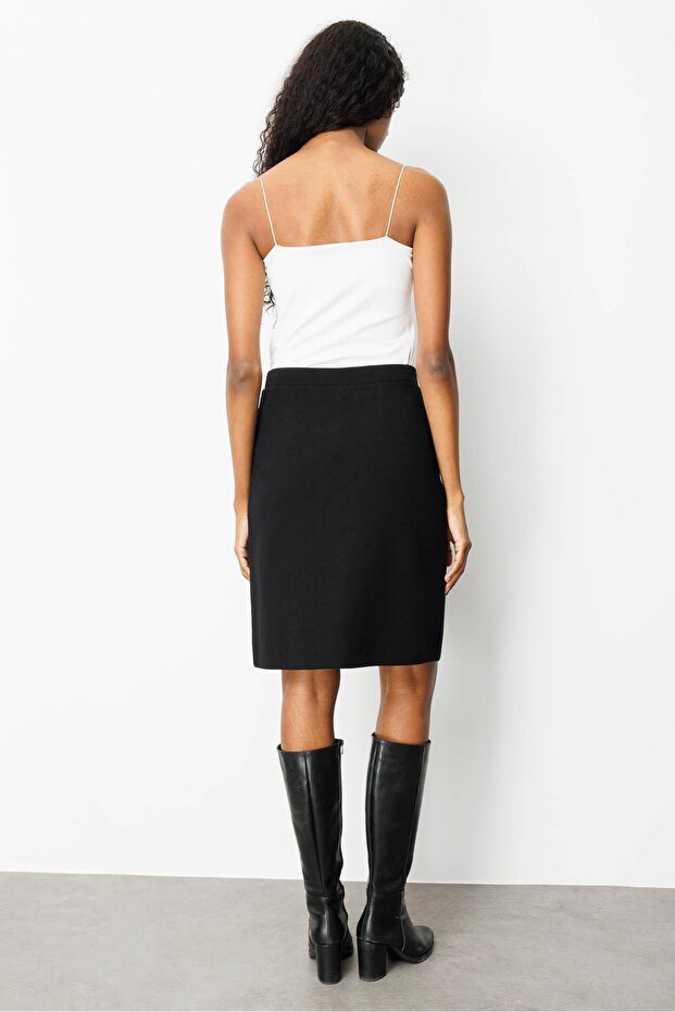 Kadın Triko Düz Basic Etek Siyah - 4