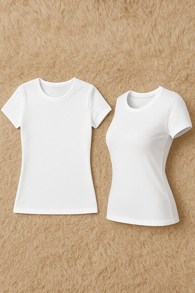 Women's Cotton Lycra Half Sleeve Combed Cotton 2-Piece Undershirt L6K0K2T2Ka