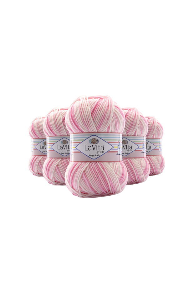 Baby Batik Multi-Colored Hand Knitting Yarn 100% Acrylic 500Gr 5 Pcs (By09 Pink White)
