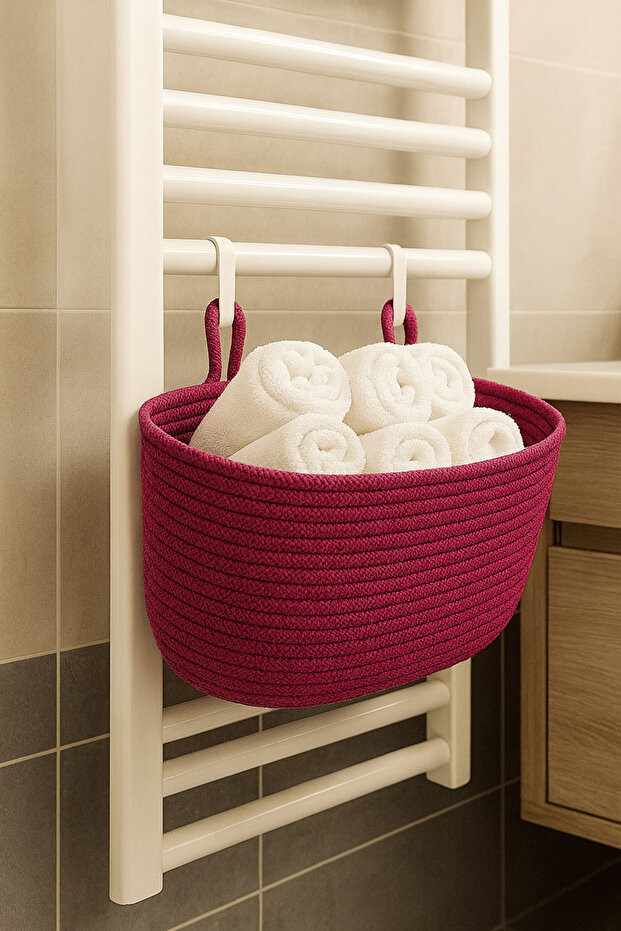 Decorative Hanging Bathroom Basket – 18×40×16 cm – Storage and Organizer Wicker Jute Basket Organizer Handcrafted