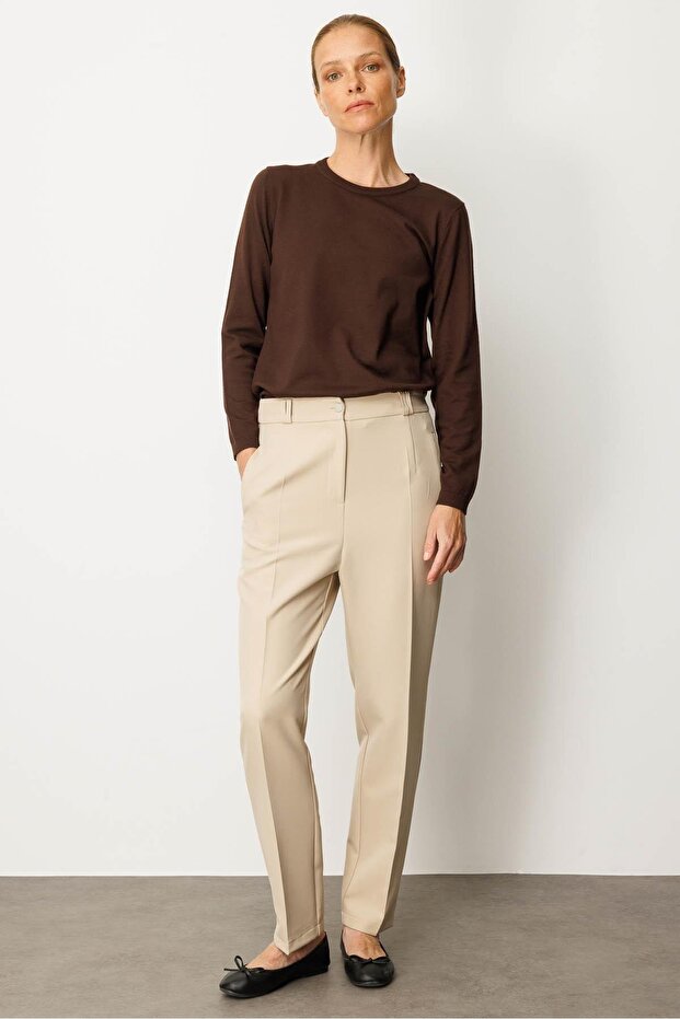 Women's Double Bridge Filet Pocket Fabric Trousers Beige