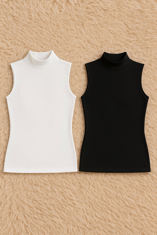 Women's Cotton Lycra Zero Sleeve Turtleneck Combed Cotton 2-Piece Undershirt L6K2K3T6Ka