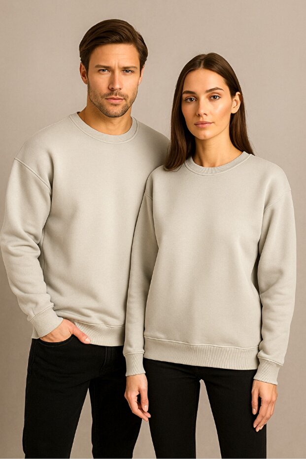 Unisex Oversize 100% Cotton Soft Textured Basic Sweatshirt with Fleece Inside
