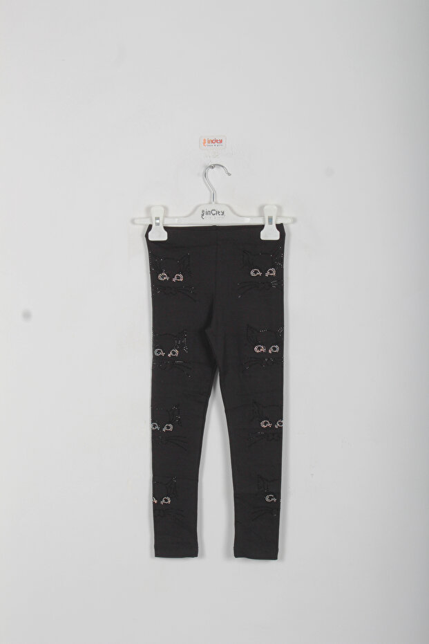 Girl's Cat Stone Detailed Leggings