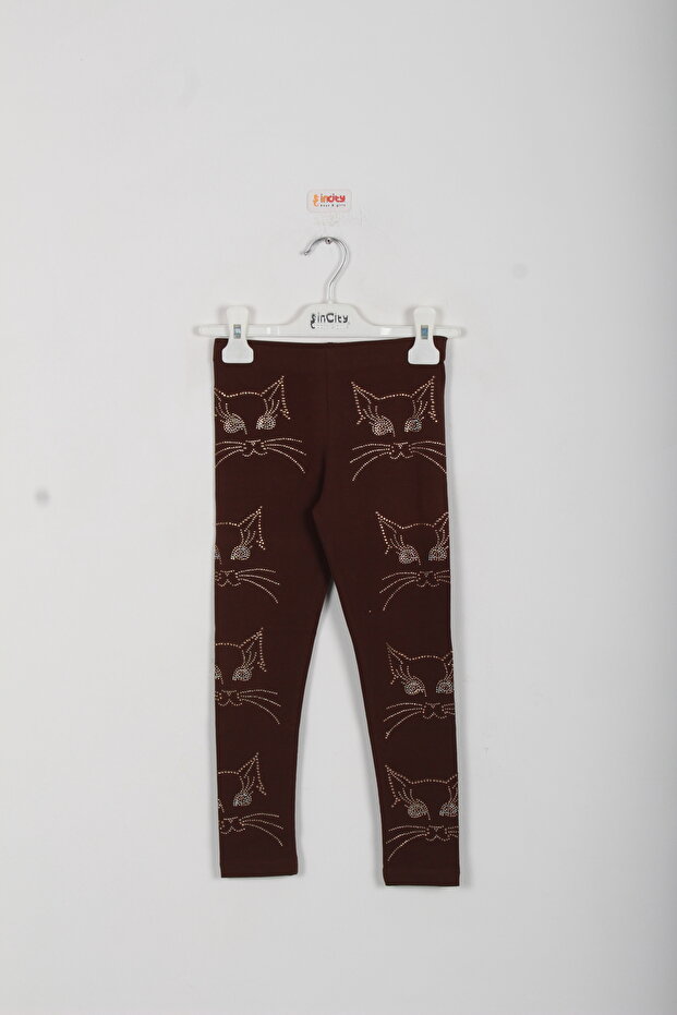 Girl's Cat Stone Detailed Leggings