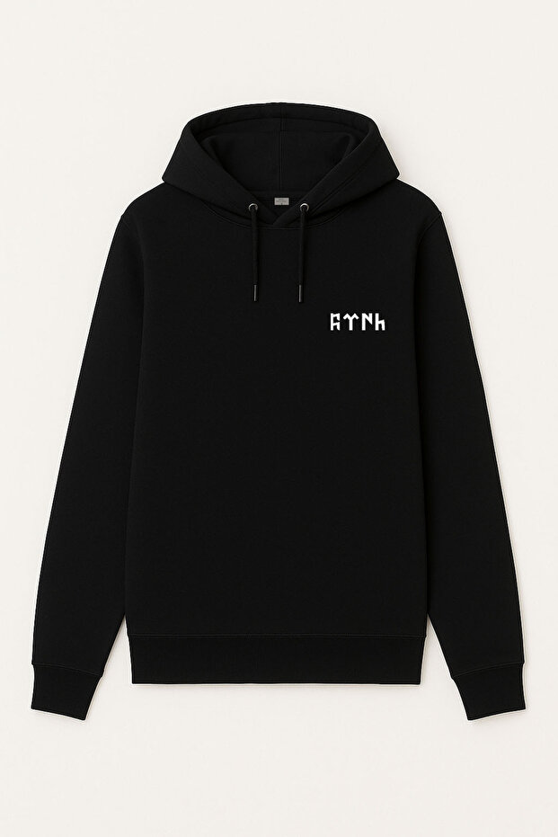 Turkish Bozkurt Göktürkçe Written Printed Boys' Black Hooded Sweatshirt Hoodie