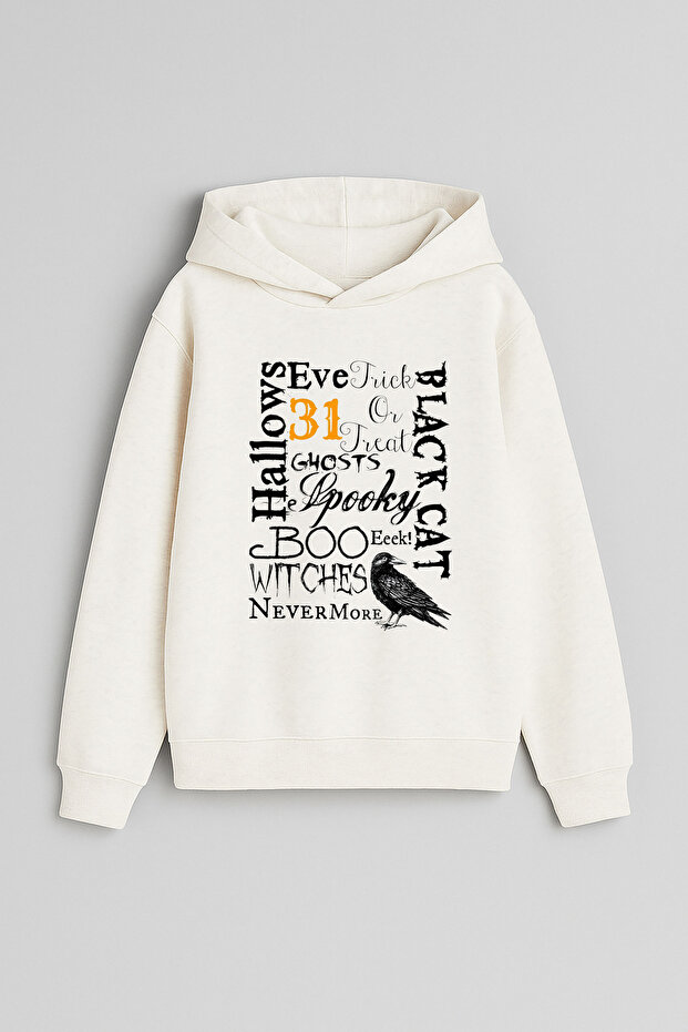 Halloween Halloween Printed Ecru Girls Boys Hooded Sweatshirt