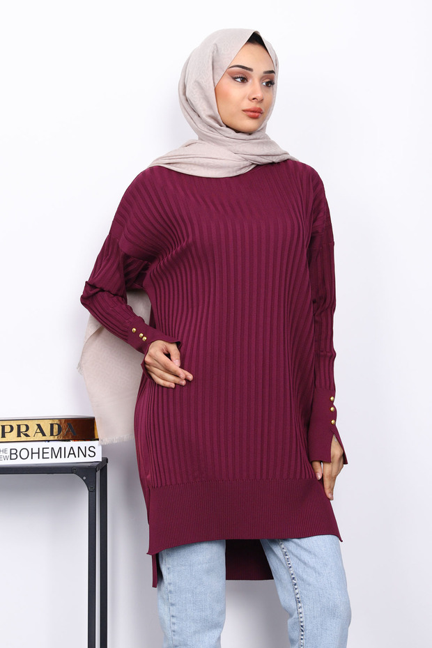 Mürdüm Önü Kısa Arkası Uzun Triko Tunik - 3