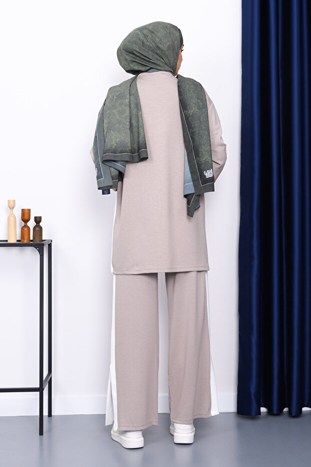 Light Mink Color Block Modal Tunic Trouser Set - 4