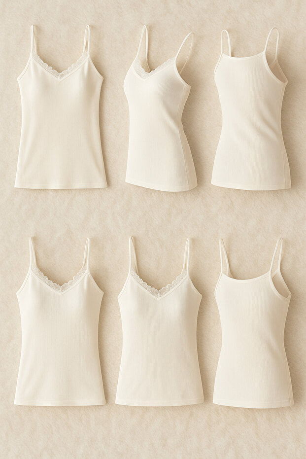 Women's Cotton Lycra Lace Rope Strap Combed Cotton 6-Piece Undershirt Q6K4K2T1Ka