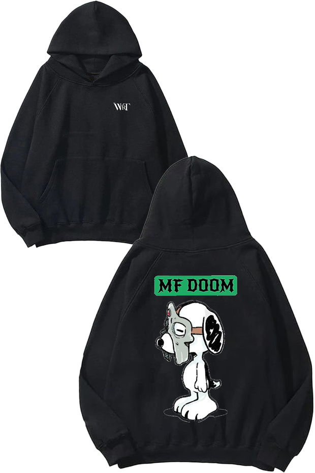 سويت شيرت أسود بقلنسوة مطبوع عليه تصميم Mf Doom 5