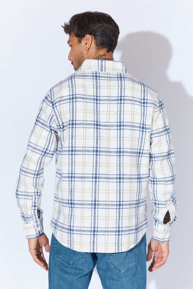 Cepli Ekose Kışlık Gömlek - Ekru-Lacivert | MEW129135-01 - 5