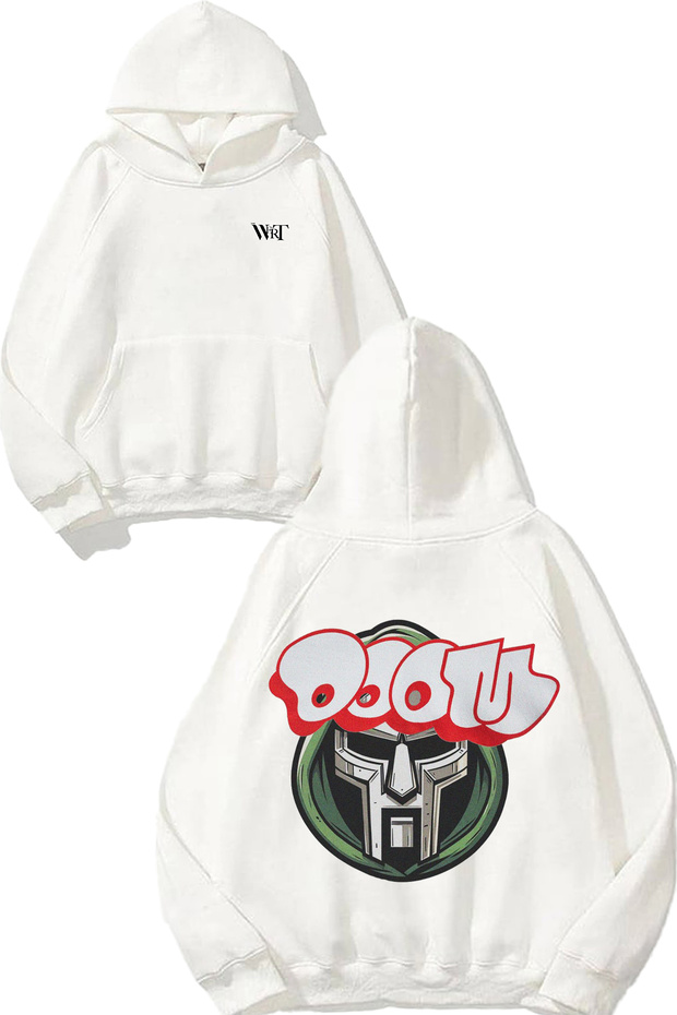 Mf Doom 1 Design Back Printed White Hooded Sweatshirt