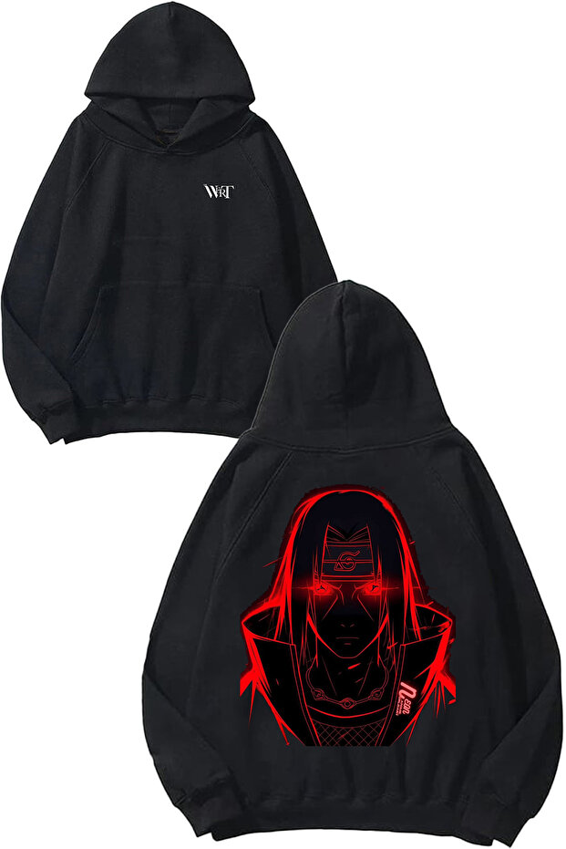 سويت شيرت أسود بقلنسوة مطبوع عليه تصميم Uchiha Itachi Naruto 8