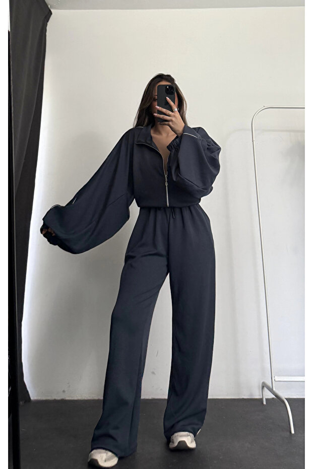 Haley Striped Tracksuit Set - Anthracite
