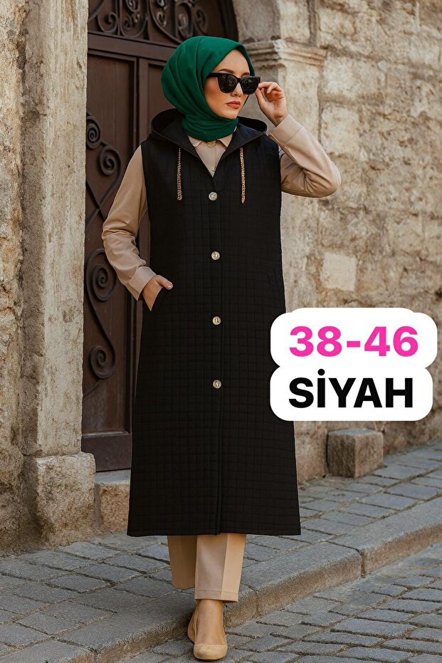 Women's Buttoned Long Quilted Vest