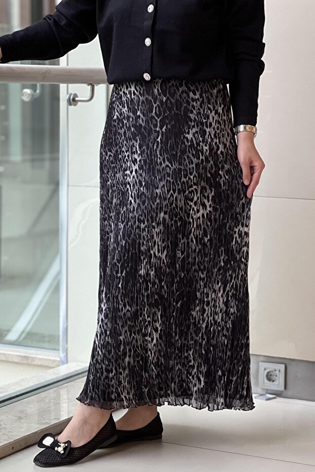 Sentez Şifon Kırıştırma Etek - 4