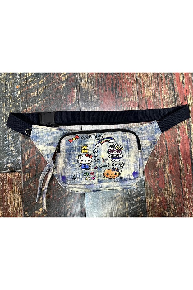 Ethnic Authentic Cat Kitty Patterned Daily Travel Waist Bag Multi-Pocket Water Resistant Waterproof