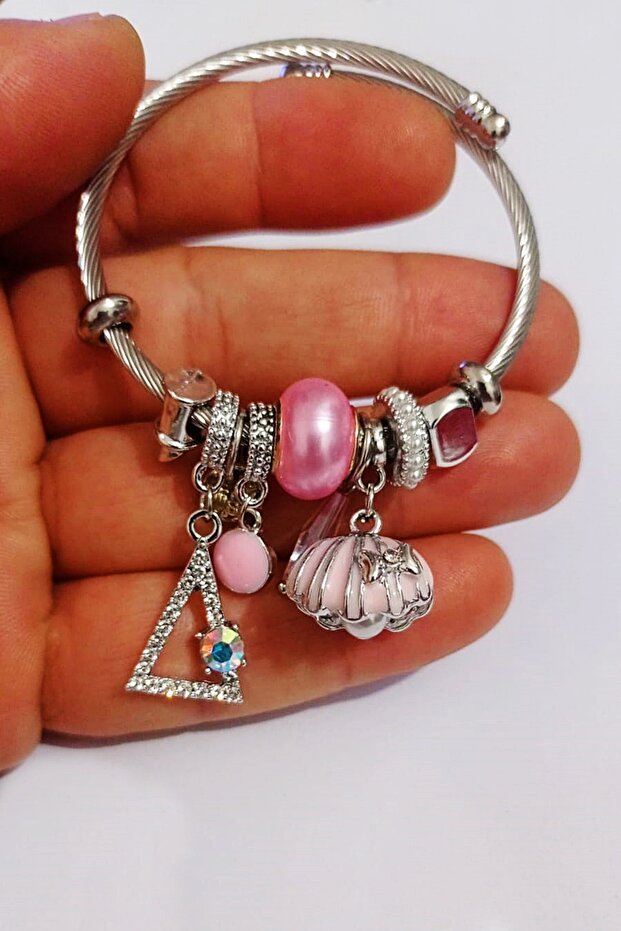Stainless Tarnish-Free Steel Charm with Oyster Pearl Design
