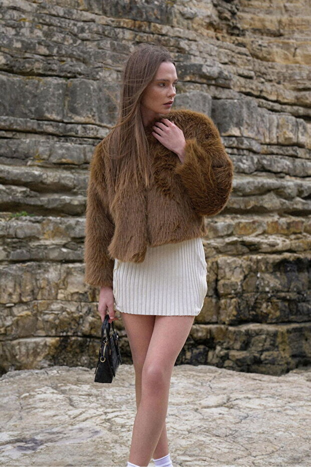 Faux Fur Jacket - Brown | F1615