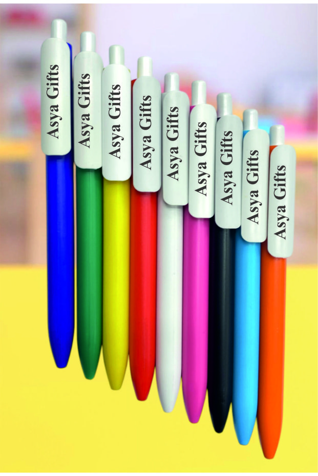 Printed Plastic Ballpoint Pen (10 Pieces Mixed Colors) Fluent Writer Inner Tip Replaceable