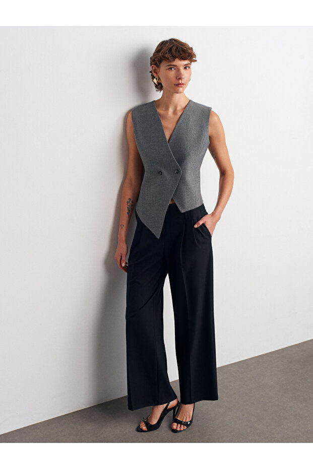 72182 Geniş Paça Pantolon-Siyah - 3