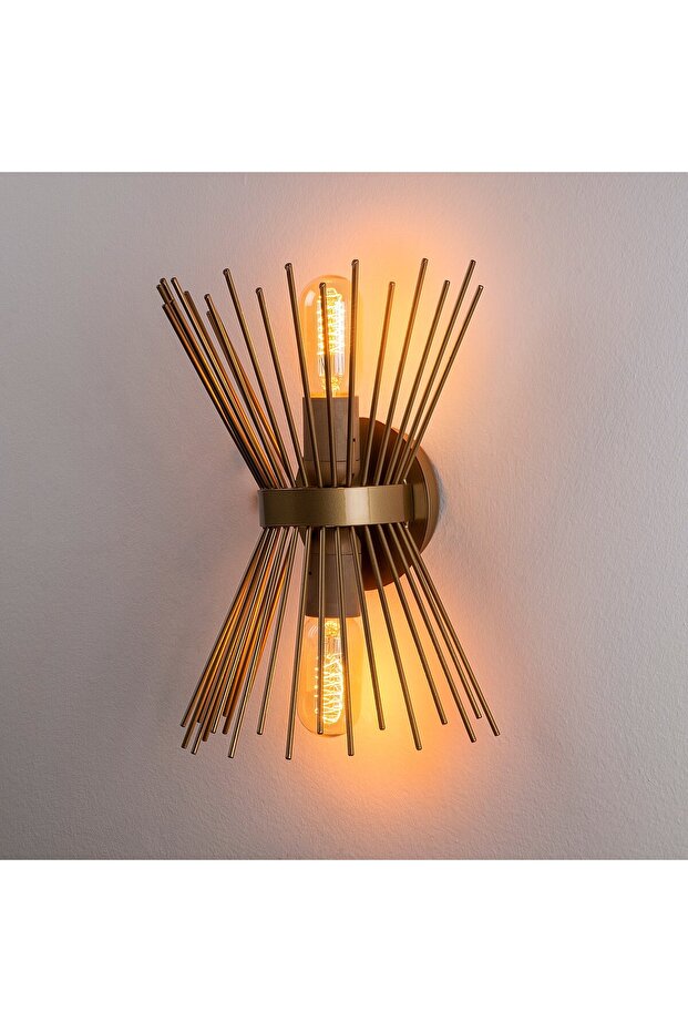 Kirpi Çift Yönlü 2'Li Duvar Aplik Aydınlatma Parlak Gold KIRPI-3092 - 3