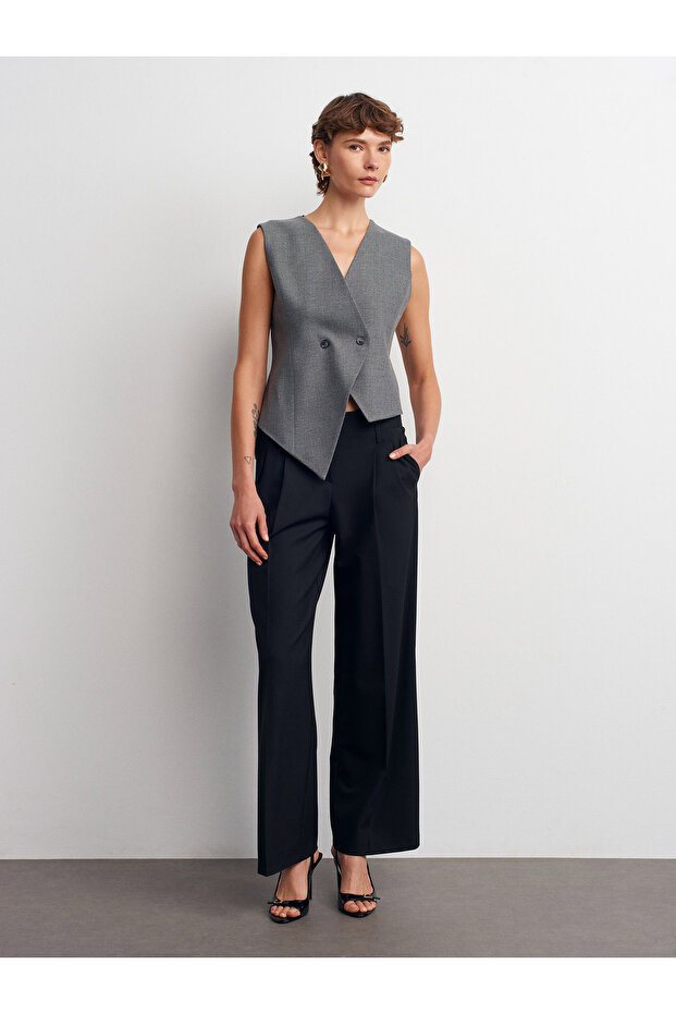 72182 Geniş Paça Pantolon-Siyah - 1