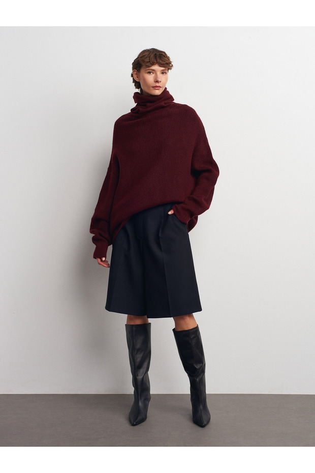 2268 Rollkragen-Oversize-Pullover – Dunkelrot - 5
