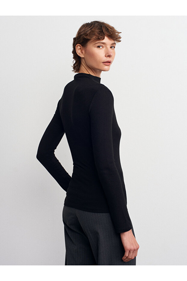 32139 بلوزة بأكمام طويلة ورباط - أسود - 2