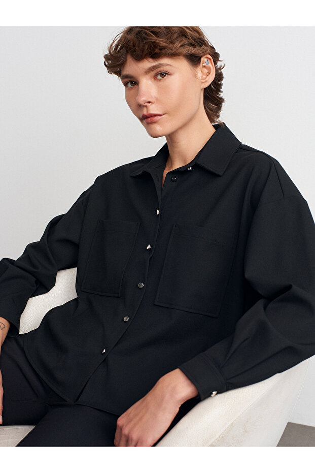 50522 Oversize Gömlek-Siyah - 1
