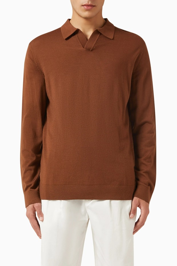 Merino Wool Men's Polo Shirt, Long Sleeve, Minimalist and Luxurious Design