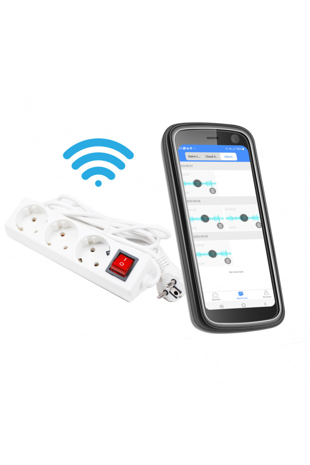 Spy Extension Cord 220V with 3 Outlets, Button & Wi-Fi Microphone Recorder – App Control - 1