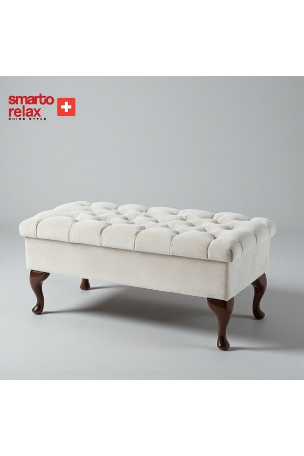 Puf Mürren Ayaklı Kapitoneli Dekoratif 100x40x45 cm(Ekru) - 2