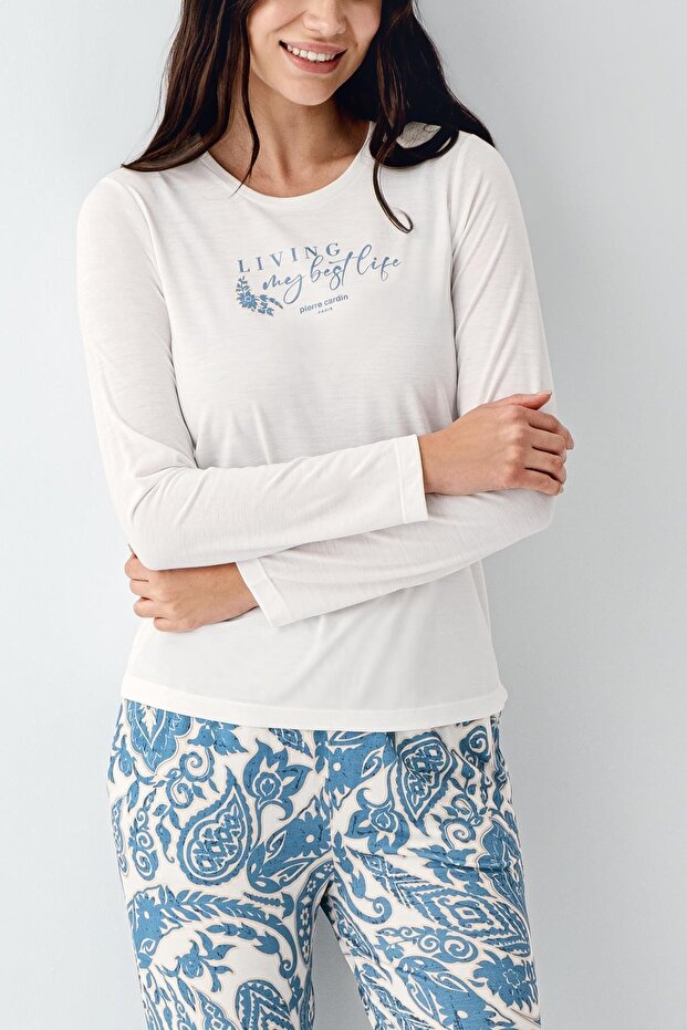 Kadın Mevsimlik Uzunkol Pijama Takım, Modal ve Pamuk Kumaş - 3
