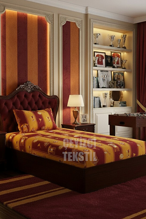 طقم ملاءات مطاطية فردية + 1 غطاء وسادة 100x200 سم أصفر أحمر
