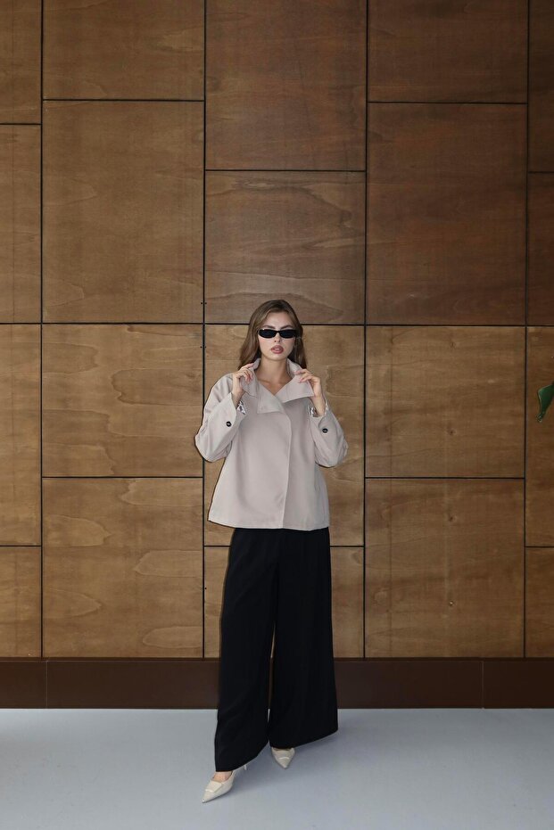 Trench oversize cu guler înalt - 6