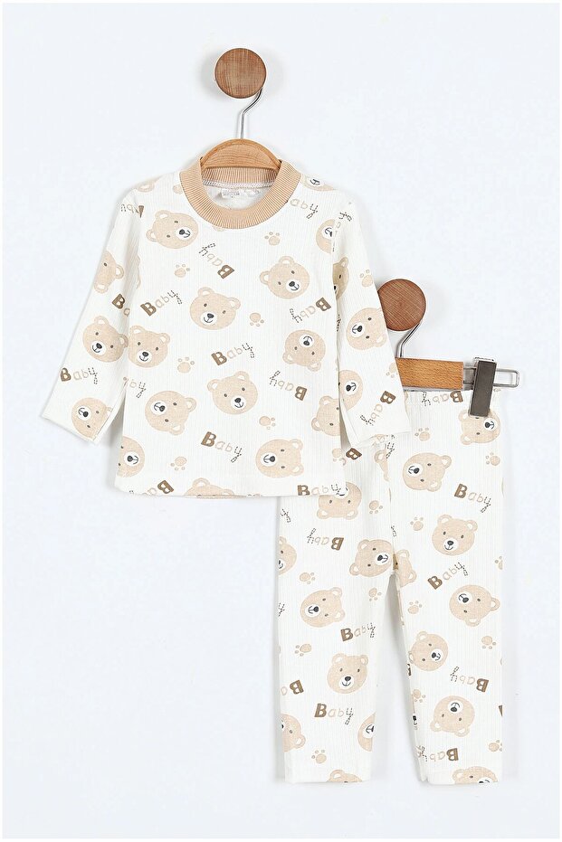 Cotton Teddy Bear Patterned Report Baby Children's Pajama Set