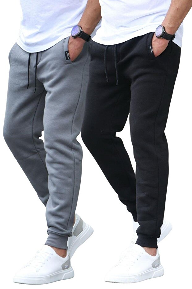 Antrasit/Siyah Basic 2'li Paket Erkek Eşofman E7444 - 1