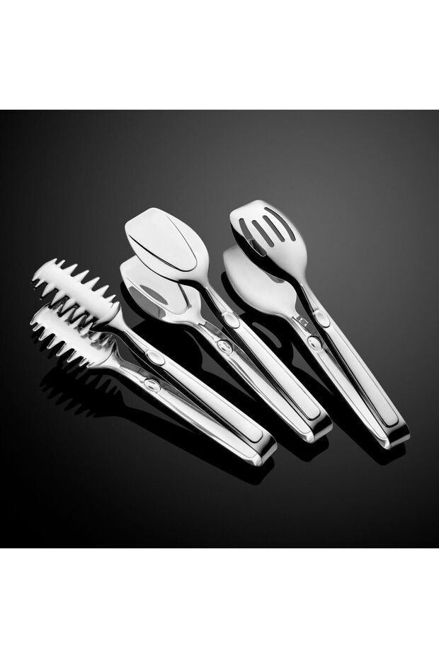 3-Piece Simple Tongs Silver Color Tableware Kitchen Utensil