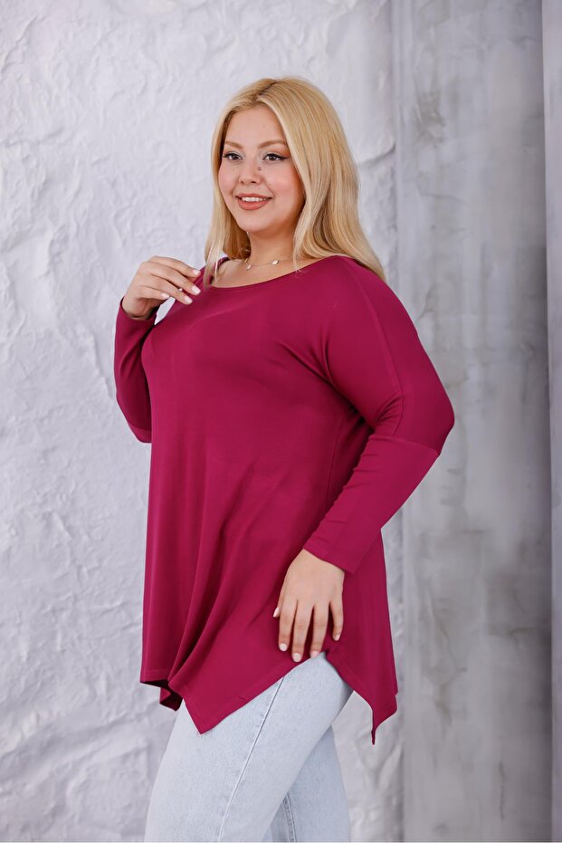 بلوزة أساسية من قماش الفراولة بقصة غير متماثلة ومقاس كبير - 4