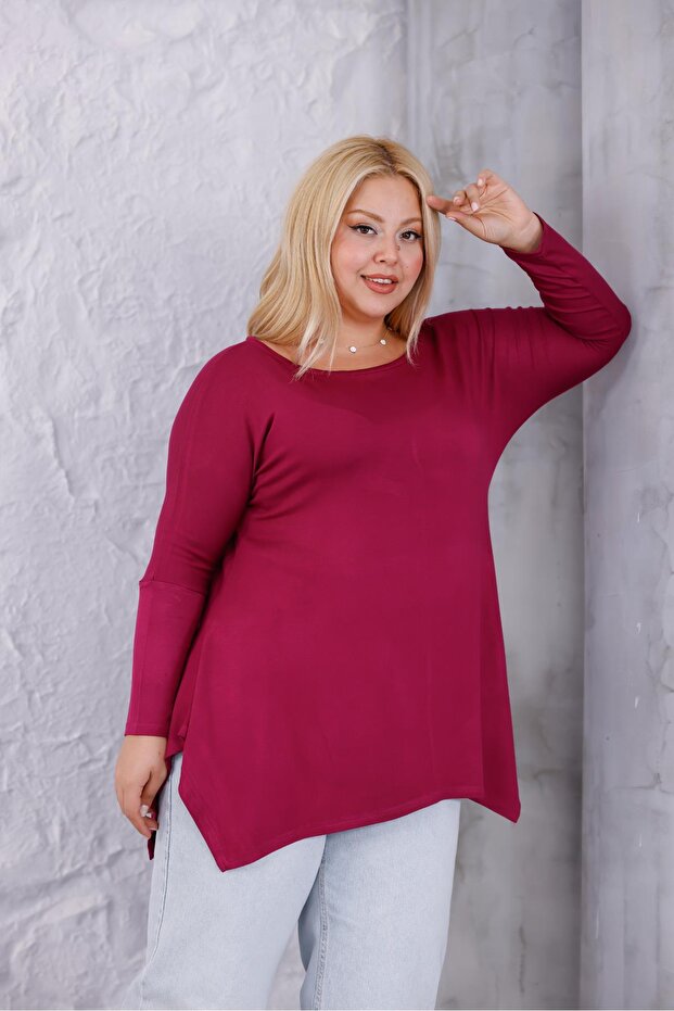 بلوزة أساسية من قماش الفراولة بقصة غير متماثلة ومقاس كبير - 7